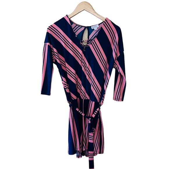 Market & Spruce Multicolored Striped Romper Size Small Petite Blue Pink - Picture 2 of 9